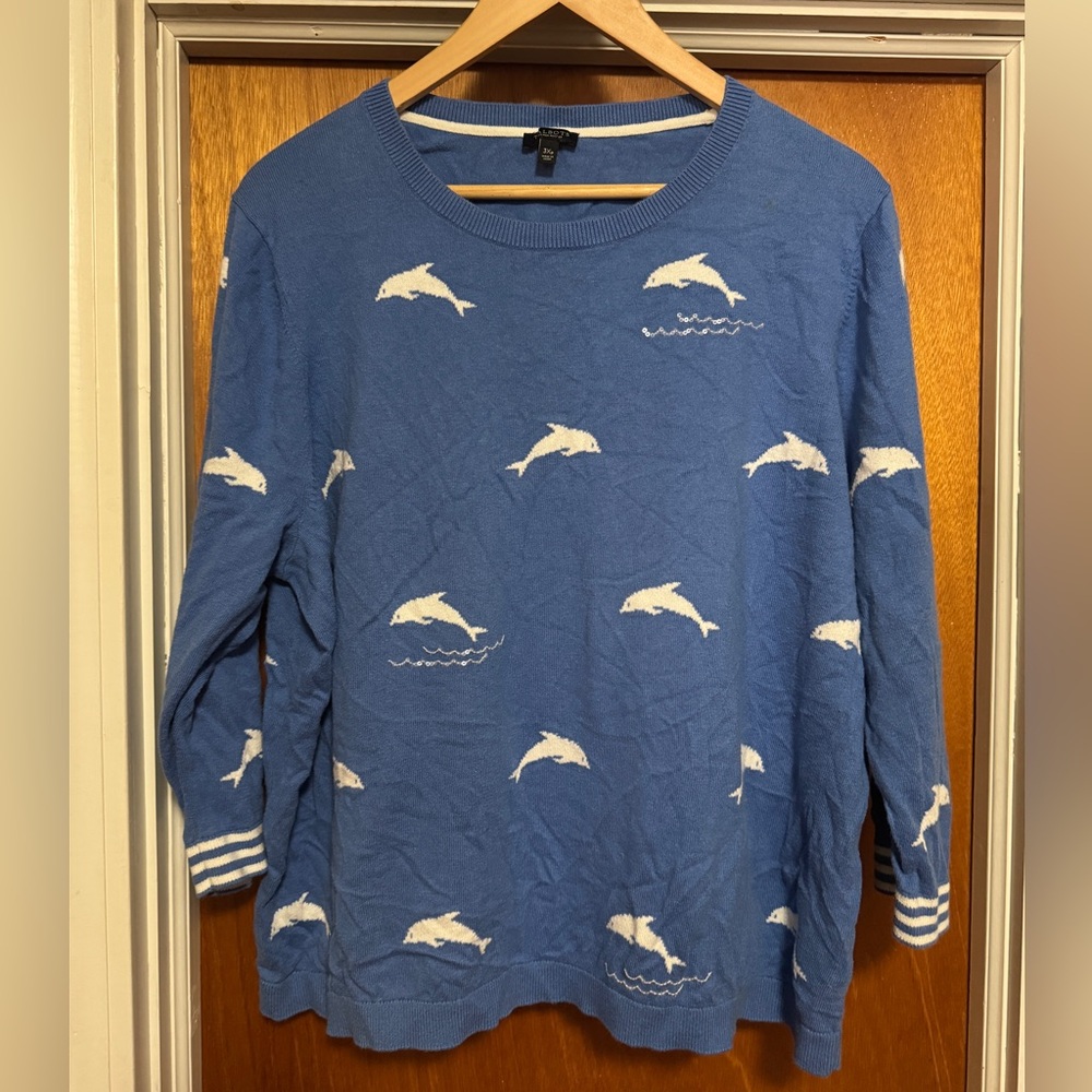 Women's Talbots Blue Sweater with Dolphin Pattern Sz 3Xp.